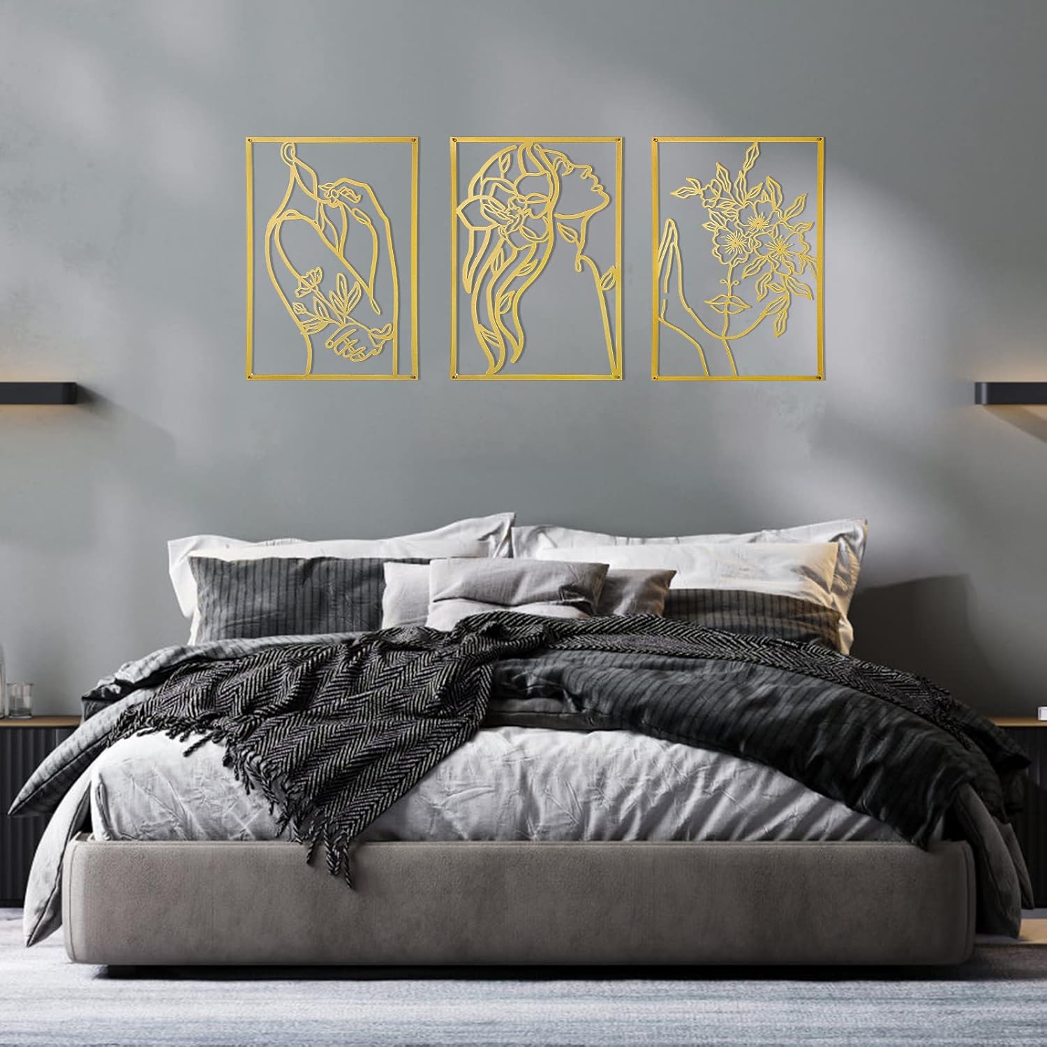 3 Pcs Gold Wall Decor Above Bed Minimalist for Living Room Metal Line Art - Female Body, Gold Room Decor for Bedroom Modern Wall Art for Indoor 15inch - Image 6