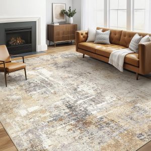 Area Rug Living Room Rugs: 5x7 Washable Large Abstract Modern Soft Stain Resistant Indoor Floor Non Slip Accent Carpet for Bedroom Nursery Playroom Dining Room Office Dorm Home House- Gray Gold