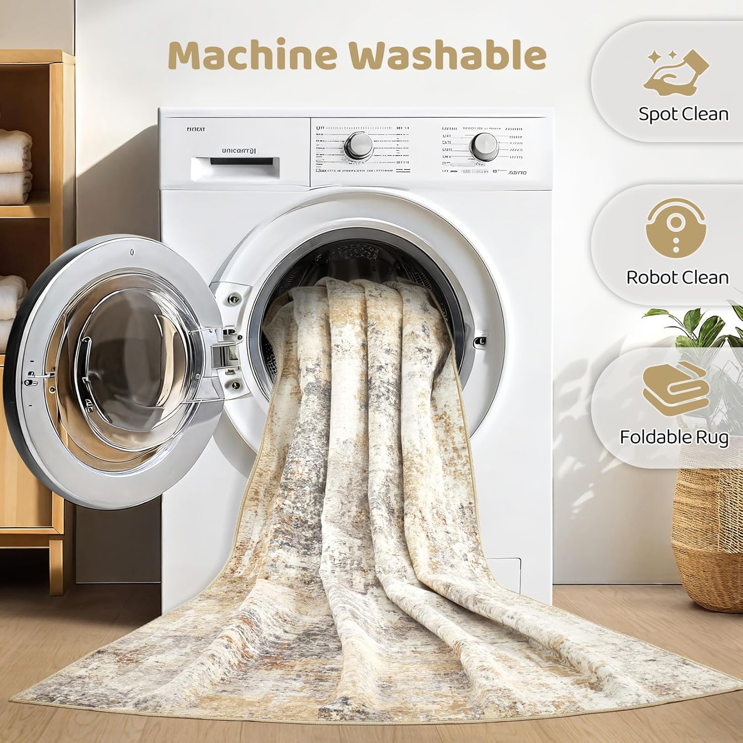 Area Rug Living Room Rugs: 5x7 Washable Large Abstract Modern Soft Stain Resistant Indoor Floor Non Slip Accent Carpet for Bedroom Nursery Playroom Dining Room Office Dorm Home House- Gray Gold - Image 2