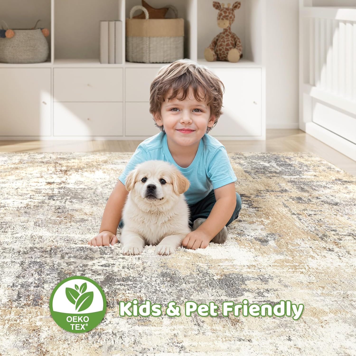 Area Rug Living Room Rugs: 5x7 Washable Large Abstract Modern Soft Stain Resistant Indoor Floor Non Slip Accent Carpet for Bedroom Nursery Playroom Dining Room Office Dorm Home House- Gray Gold - Image 7