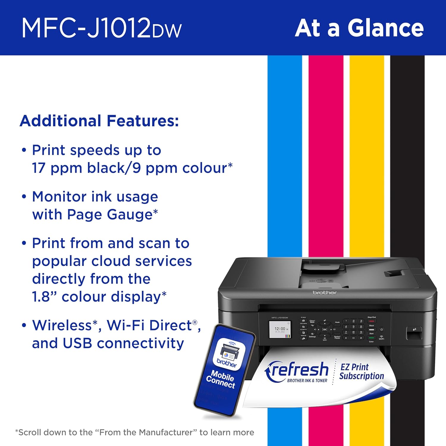 Brother MFC-J1012DW Wireless Colour Inkjet All-in-One Printer with Mobile Device and Duplex Printing, for Home Office and Personal Use, Refresh Subscription Ready - Image 5