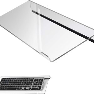 Computer Keyboard Stand，Acrylic Keyboard Tray with Rubber Strip，Ticker Acrylic Riser（Holder） for Easy Ergonomic Typing and Working at Home and Office (Transparent Upgraded Version)