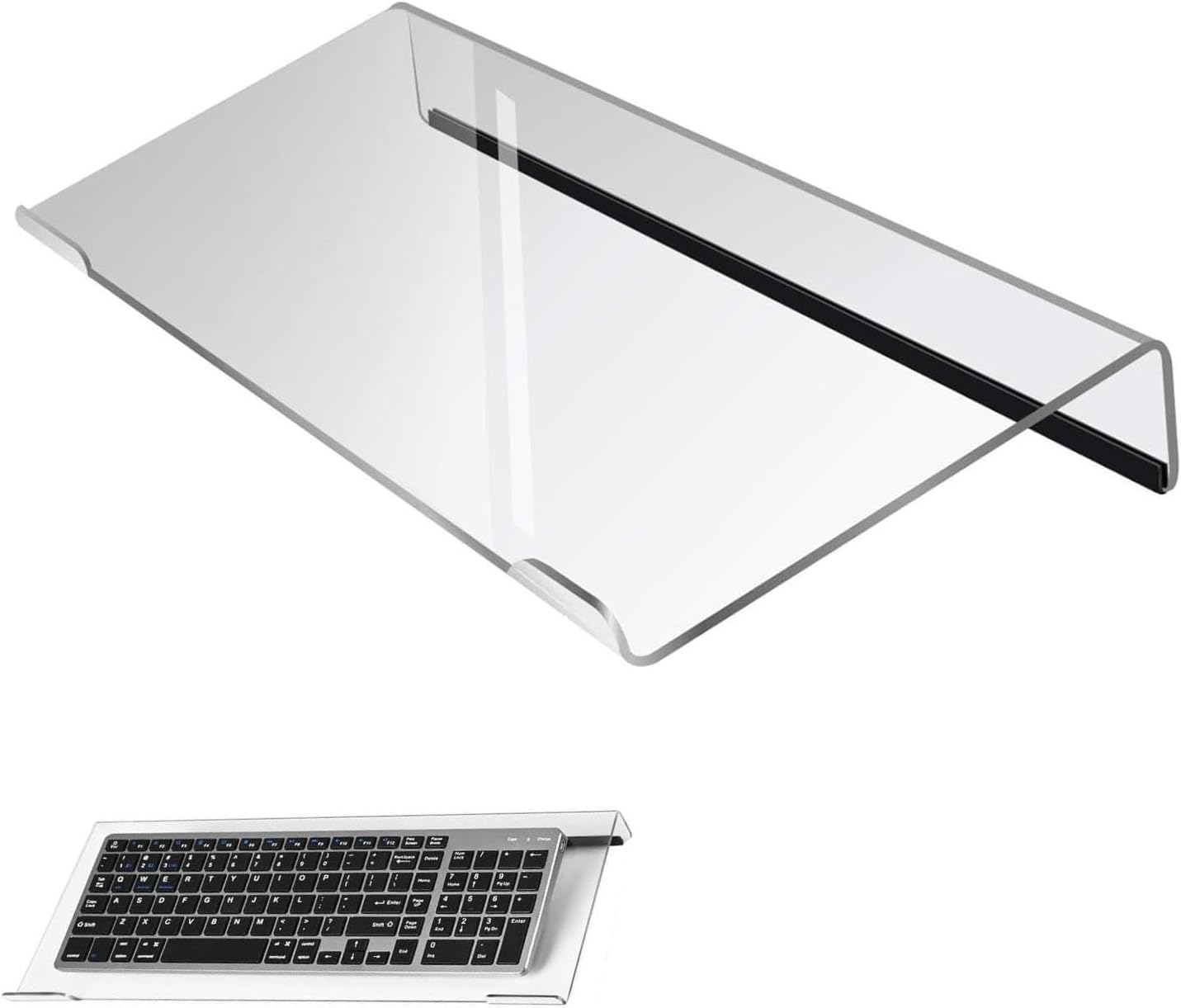 Computer Keyboard Stand,Acrylic Keyboard Tray with Rubber Strip,Ticker Acrylic Riser(Holder) for Easy Ergonomic Typing and Working at Home and Office (Transparent Upgraded Version)