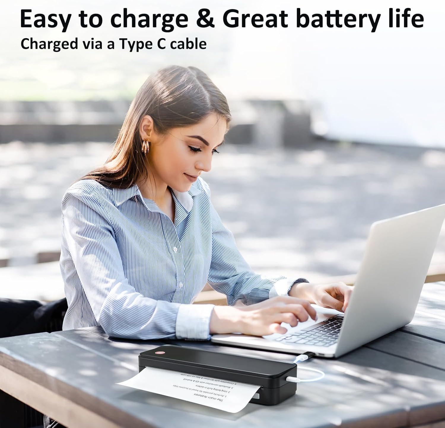 Inkless Portable Printer for Travel, Wireless Thermal Printer Supports 8.5 x 11 Inch Thermal Paper, Bluetooth Machine Includes Carry Case and 3 Rolls of Paper Kit, Black - Image 7