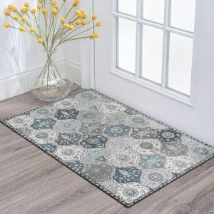 Lahome Moroccan Trellis Front Door Mat Indoor Entrance, 2x3 Rugs for Entryway Non-Slip Washable Indoor Door Mat, Oriental Accent Small Rug for Kitchen Bedroom Bathroom, Blue