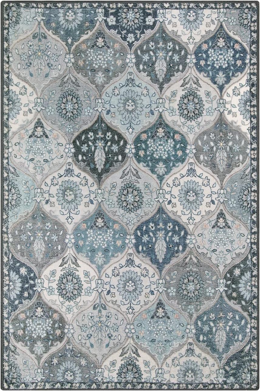 Lahome Moroccan Trellis Front Door Mat Indoor Entrance, 2x3 Rugs for Entryway Non-Slip Washable Indoor Door Mat, Oriental Accent Small Rug for Kitchen Bedroom Bathroom, Blue - Image 3