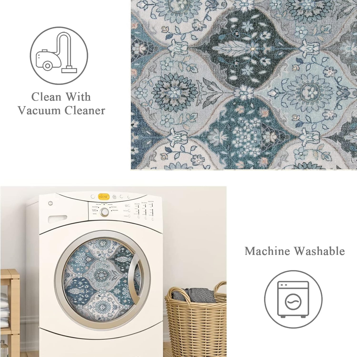 Lahome Moroccan Trellis Front Door Mat Indoor Entrance, 2x3 Rugs for Entryway Non-Slip Washable Indoor Door Mat, Oriental Accent Small Rug for Kitchen Bedroom Bathroom, Blue - Image 4