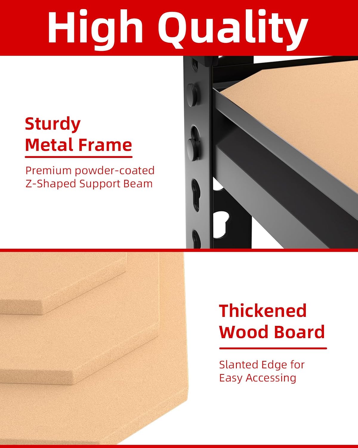 PrimeZone Heavy Duty Garage Storage Shelves - 48" W X 24" D X 72" H Adjustable Metal Shelving Unit, 5 Tier Industrial Shelves for Storage Standing Utility Rack for Warehouse, Pantry, Basement, Black - Image 6