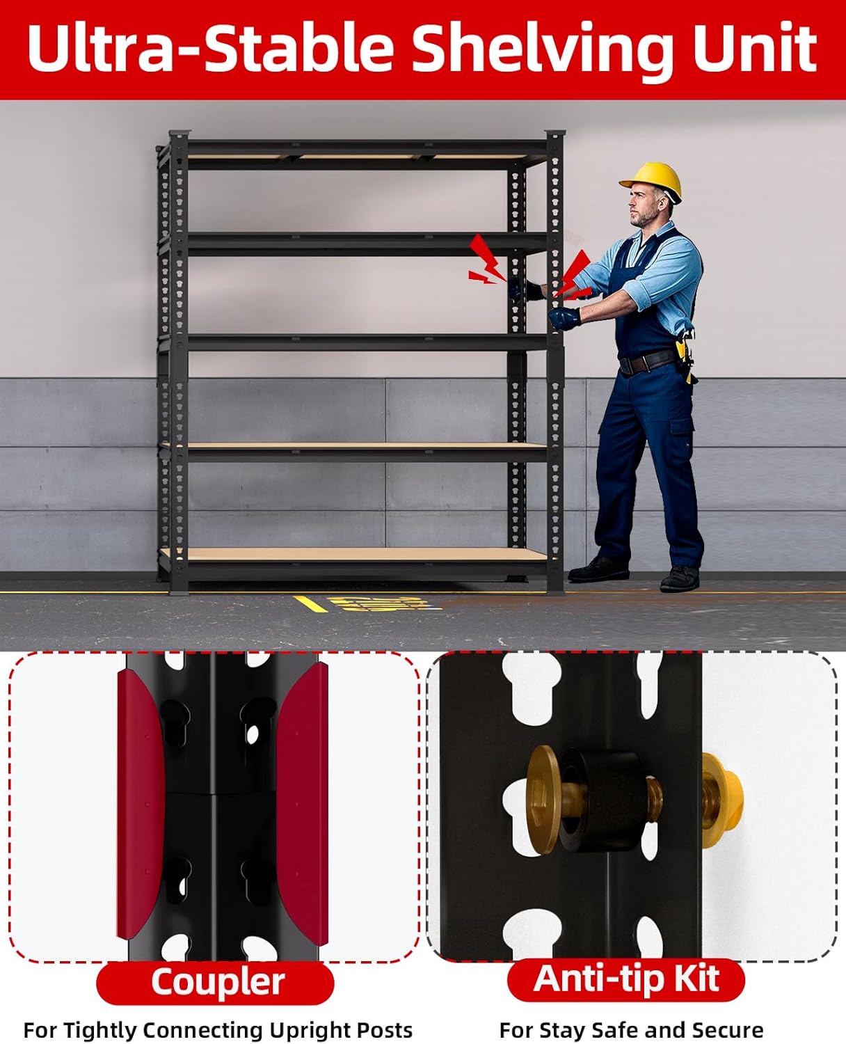 PrimeZone Heavy Duty Garage Storage Shelves - 48" W X 24" D X 72" H Adjustable Metal Shelving Unit, 5 Tier Industrial Shelves for Storage Standing Utility Rack for Warehouse, Pantry, Basement, Black - Image 7