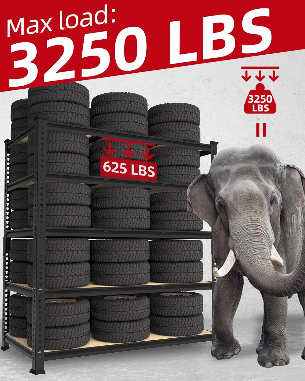 PrimeZone Heavy Duty Garage Storage Shelves - 48" W X 24" D X 72" H Adjustable Metal Shelving Unit, 5 Tier Industrial Shelves for Storage Standing Utility Rack for Warehouse, Pantry, Basement, Black - Image 9