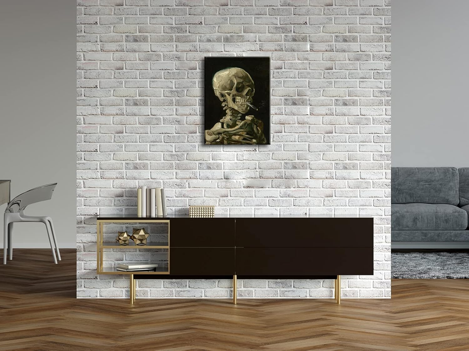 Wieco Art Skull of a Skeleton with Burning Cigarette, 1886 by Vincent Van Gogh Canvas Wall Art for Home Decor and Wall Decor Post-impressionism Canvas Prints Pictures Artwork - Image 3