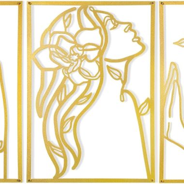 3 Pcs Gold Wall Decor Above Bed Minimalist for Living Room Metal Line Art – Female Body, Gold Room Decor for Bedroom Modern Wall Art for Indoor 15inch