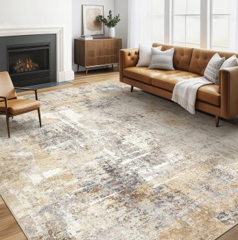 Area Rug Living Room Rugs: 5×7 Washable Large Abstract Modern Soft Stain Resistant Indoor Floor Non Slip Accent Carpet for Bedroom Nursery Playroom Dining Room Office Dorm Home House- Gray Gold
