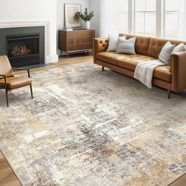 Area Rug Living Room Rugs: 5×7 Washable Large Abstract Modern Soft Stain Resistant Indoor Floor Non Slip Accent Carpet for Bedroom Nursery Playroom Dining Room Office Dorm Home House- Gray Gold