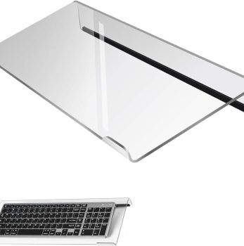 Computer Keyboard Stand，Acrylic Keyboard Tray with Rubber Strip，Ticker Acrylic Riser（Holder） for Easy Ergonomic Typing and Working at Home and Office (Transparent Upgraded Version)