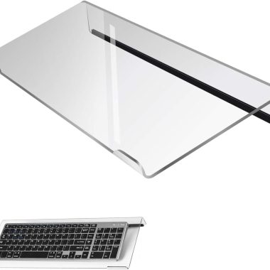 Computer Keyboard Stand，Acrylic Keyboard Tray with Rubber Strip，Ticker Acrylic Riser（Holder） for Easy Ergonomic Typing and Working at Home and Office (Transparent Upgraded Version)
