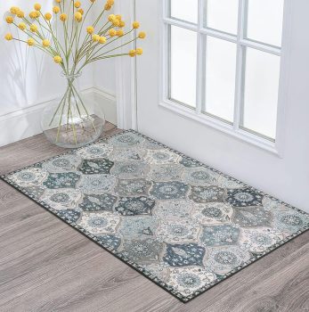 Lahome Moroccan Trellis Front Door Mat Indoor Entrance, 2×3 Rugs for Entryway Non-Slip Washable Indoor Door Mat, Oriental Accent Small Rug for Kitchen Bedroom Bathroom, Blue