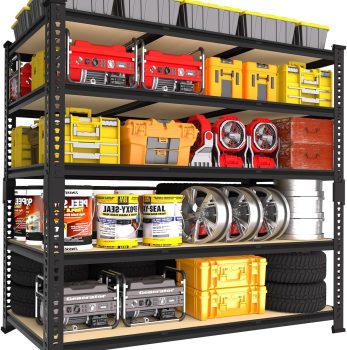 PrimeZone Heavy Duty Garage Storage Shelves – 48″ W X 24″ D X 72″ H Adjustable Metal Shelving Unit, 5 Tier Industrial Shelves for Storage Standing Utility Rack for Warehouse, Pantry, Basement, Black