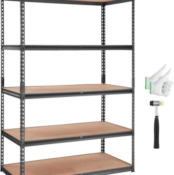 VEVOR Storage Shelving Unit, 5-Tier Adjustable Storage Shelves, 48″ L x 24″ W x 72″ H Heavy Duty Garage Storage Shelves, Metal Shelves for Kitchen Pantry Basement Bathroom Laundry