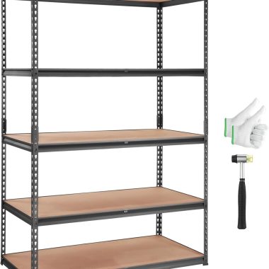 VEVOR Storage Shelving Unit, 5-Tier Adjustable Storage Shelves, 48″ L x 24″ W x 72″ H Heavy Duty Garage Storage Shelves, Metal Shelves for Kitchen Pantry Basement Bathroom Laundry